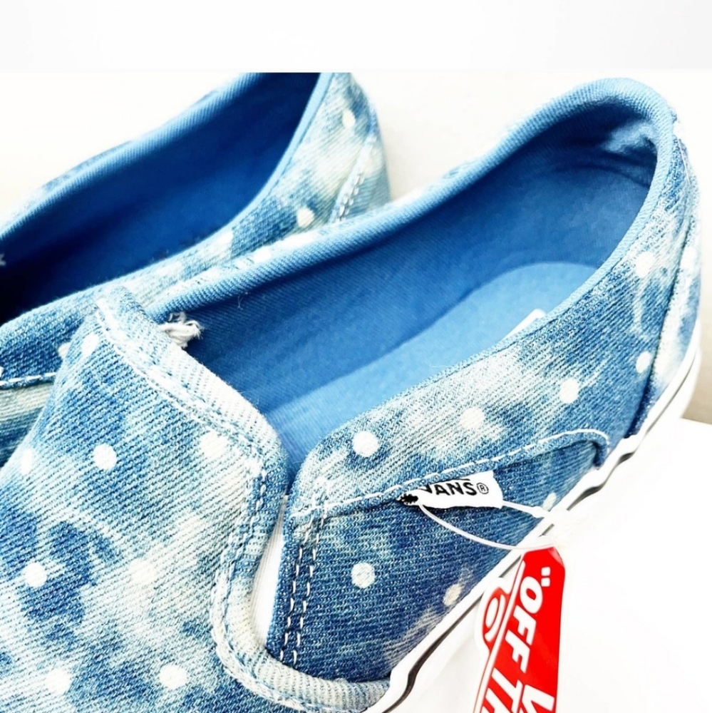 NEW Vans Asher Denim Polka Dot Platform Sneakers Shoes Size 9